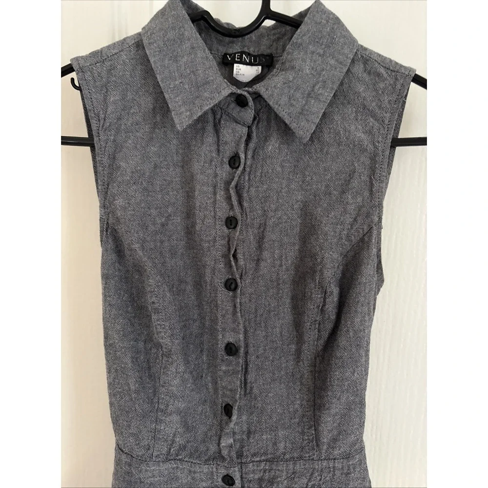Venus Maxi Midi Dress Womens Blue Chambray High Low Button Front Tie Sz 8 - Picture 2 of 10
